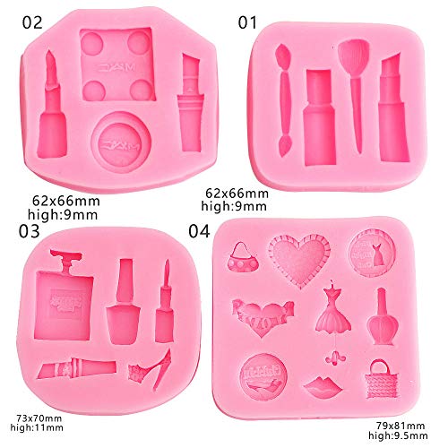 Moldes de Pastel de Silicona Fondant, 4 Piezas Moldes de Silicona para Lápiz Labial, Herramientas de Maquillaje 3D Silicona, Versátil y Fácil de Limpiar para Postres Dulces Suministros Para Pasteles