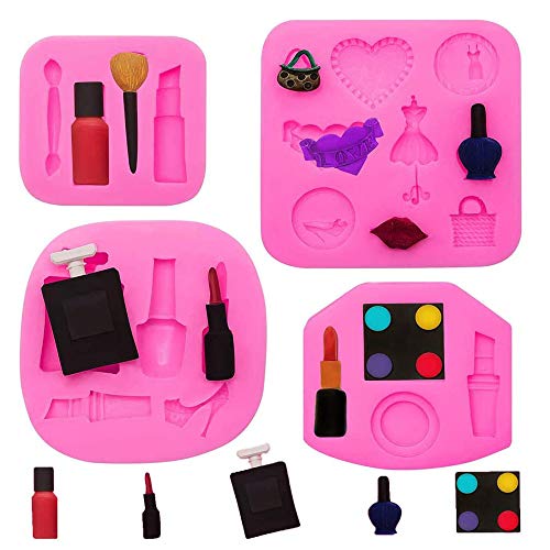 Moldes de Pastel de Silicona Fondant, 4 Piezas Moldes de Silicona para Lápiz Labial, Herramientas de Maquillaje 3D Silicona, Versátil y Fácil de Limpiar para Postres Dulces Suministros Para Pasteles