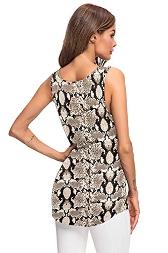 MOLERANI Blusa sin Mangas Informal Cruzada sin Mangas de Verano para Mujer Blusa básica con Cordones (2XL, Piel de Serpiente marrón)
