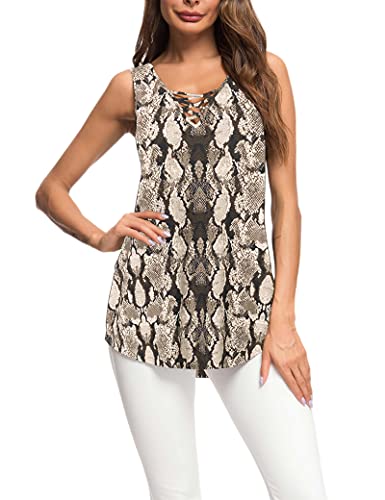 MOLERANI Blusa sin Mangas Informal Cruzada sin Mangas de Verano para Mujer Blusa básica con Cordones (2XL, Piel de Serpiente marrón)