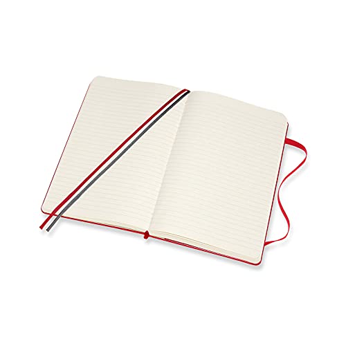 Moleskine - Cuaderno Clásico con Hojas de Rayas, Tapa Dura y Cierre con Goma Elástica, Tamaño Grande 13 x 21 cm, Color Rojo Escarlata, 400 páginas