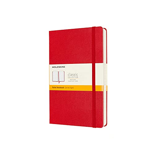 Moleskine - Cuaderno Clásico con Hojas de Rayas, Tapa Dura y Cierre con Goma Elástica, Tamaño Grande 13 x 21 cm, Color Rojo Escarlata, 400 páginas