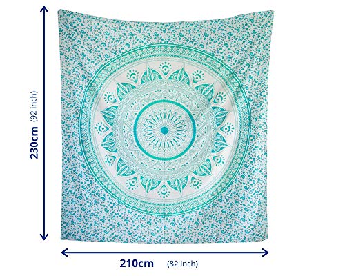 MOMOMUS Tapiz Mandala Sol - Aesthetic, Grande, Multiuso - Pareo/Toalla de Playa Gigante - Manta de Picnic Ligera o Alfombra Antiarena XXL- Turquesa