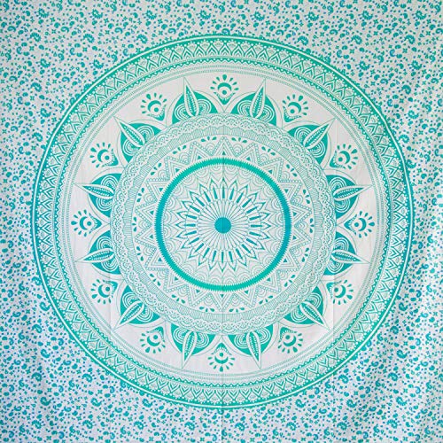 MOMOMUS Tapiz Mandala Sol - Aesthetic, Grande, Multiuso - Pareo/Toalla de Playa Gigante - Manta de Picnic Ligera o Alfombra Antiarena XXL- Turquesa