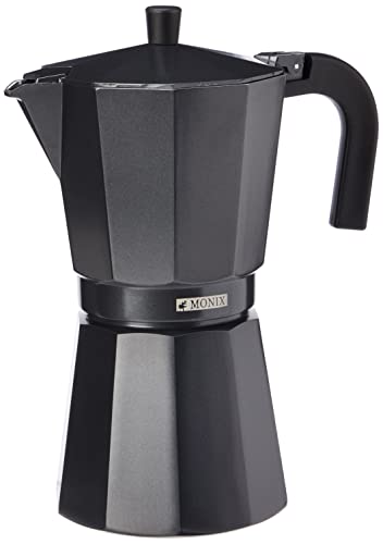 Monix Vitro Noir – Cafetera Italiana de Aluminio, Capacidad 12 Tazas, Apta para Todo Tipo de cocinas Salvo inducción (Braisogona_M640012)