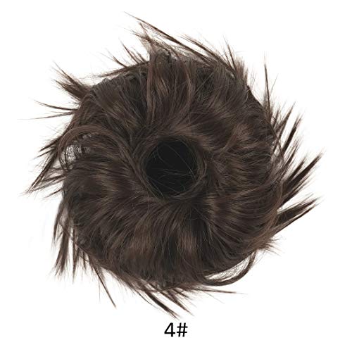 Moños Postizos de Pelo Natural, BARSDAR Sintético Extensiones de Moño Rizado Pelo Postizos de Coleteros Pelo Mujer Postizo 4# El Marrón Más Oscuro Tiende a Negro
