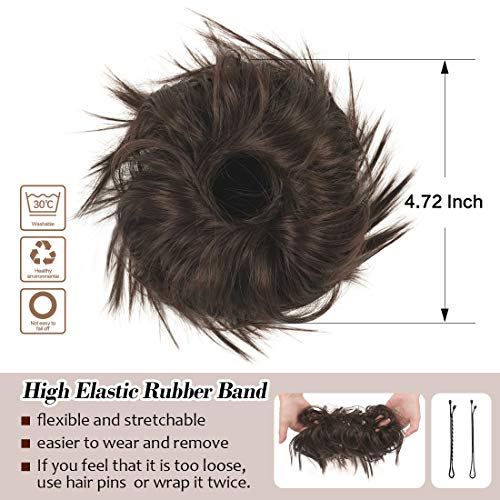 Moños Postizos de Pelo Natural, BARSDAR Sintético Extensiones de Moño Rizado Pelo Postizos de Coleteros Pelo Mujer Postizo 4# El Marrón Más Oscuro Tiende a Negro