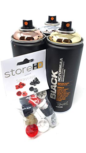 Montana Black - Juego de botes de spray (3 x 400 ml, color dorado y plateado y cromo