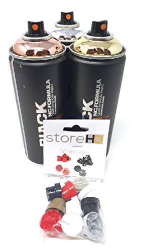 Montana Black - Juego de botes de spray (3 x 400 ml, color dorado y plateado y cromo