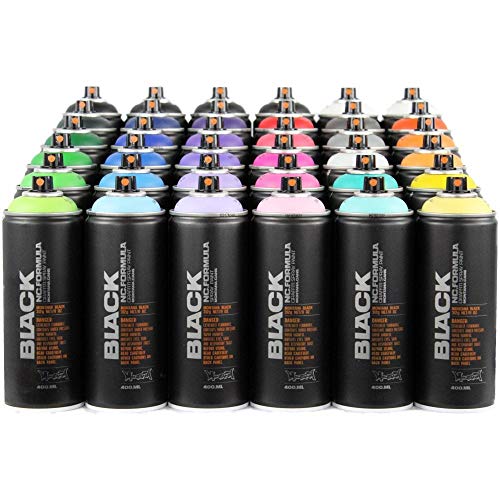 MONTANA CANS BLACK RAIMBOW PACK 36 COLORES MATE GRAFFITI ART MURAL SPRAY PAINT DIY RESTAURACION MURALISMO BELLAS ARTES