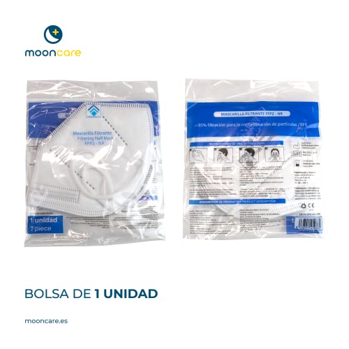 Mooncare Mascarillas FFP2 [Pack 50 Uds] Oreja, Mascarilla Certificada/Homologada [NR], Eficacia Filtración > 94%, Norma EN149:2001+A1:2009, No Grafeno, Aprobadas Por INGESA (50, Blanco)