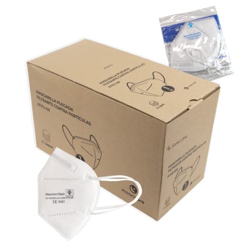 Mooncare Mascarillas FFP2 [Pack 50 Uds] Oreja, Mascarilla Certificada/Homologada [NR], Eficacia Filtración > 94%, Norma EN149:2001+A1:2009, No Grafeno, Aprobadas Por INGESA (50, Blanco)