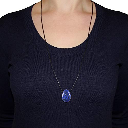 Morella Collar para Mujer 80 cm y Colgante de Gema en Forma de Gota Lapislázuli en Bolsa de Terciopelo