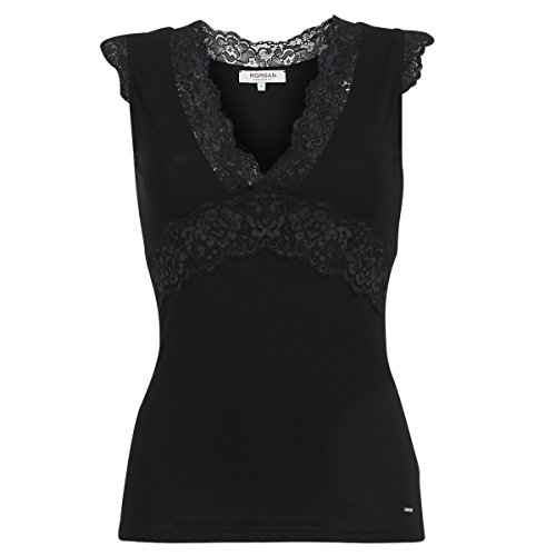 Morgan Tshirt Col V Dentelle DTEL T-Shirt, Negro (Noir Noir), Large (Talla del Fabricante: TL) Women's