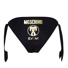 Moschino Bikini Bottom con logotipo dorado y cierre con cordones P/E 2020 Negro L