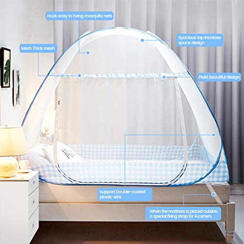 Mosquitera Cama, Digead Plegable Mosquitera Tienda, Portátil Mosquito Cortina, Viaje/Hogar/Bebés Mosquito Cortina - 1.0M Azul