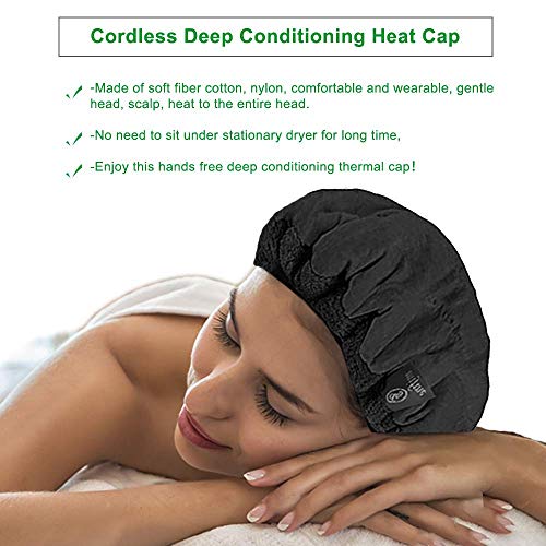 MQUPIN - Tapón térmico para acondicionamiento profundo, tapa térmica para microondas para el cuidado del cabello con 10 casquillos de ducha desechables (negro)