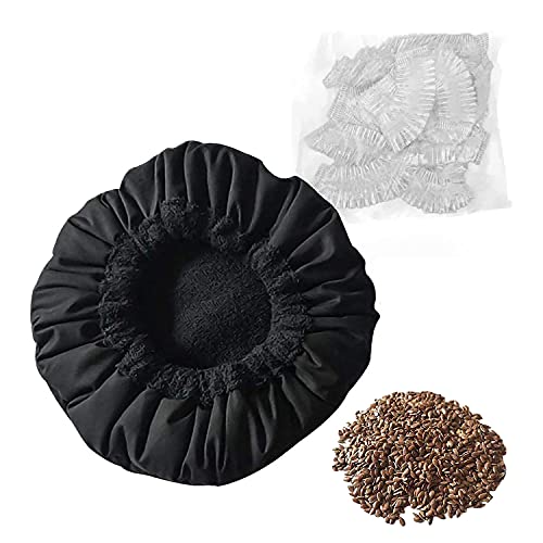 MQUPIN - Tapón térmico para acondicionamiento profundo, tapa térmica para microondas para el cuidado del cabello con 10 casquillos de ducha desechables (negro)