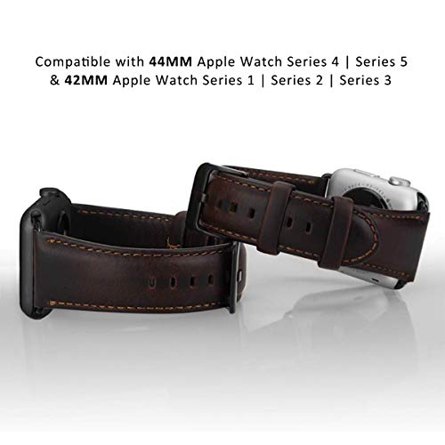 MroTech Compatible iWatch 42mm / 44mm Correa Cuero Pulseras de Repuesto Piel Genuino Banda Reemplazo para iWatch Serie 1 Serie 2 Serie 3 Serie 4 Series 5 Watch Band (42 mm / 44 mm, Café)