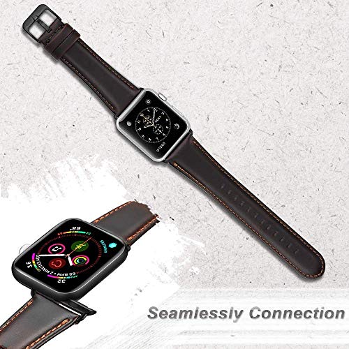 MroTech Compatible iWatch 42mm / 44mm Correa Cuero Pulseras de Repuesto Piel Genuino Banda Reemplazo para iWatch Serie 1 Serie 2 Serie 3 Serie 4 Series 5 Watch Band (42 mm / 44 mm, Café)