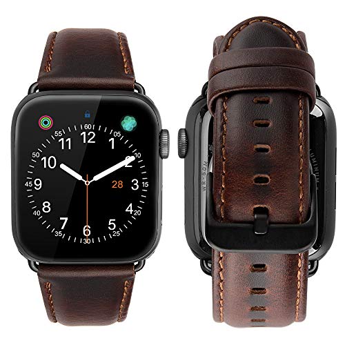 MroTech Compatible iWatch 42mm / 44mm Correa Cuero Pulseras de Repuesto Piel Genuino Banda Reemplazo para iWatch Serie 1 Serie 2 Serie 3 Serie 4 Series 5 Watch Band (42 mm / 44 mm, Café)