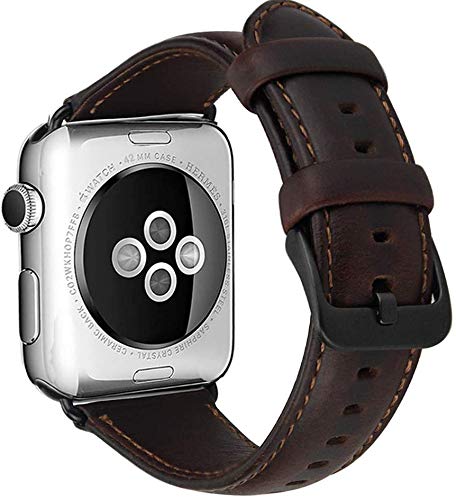 MroTech Compatible iWatch 42mm / 44mm Correa Cuero Pulseras de Repuesto Piel Genuino Banda Reemplazo para iWatch Serie 1 Serie 2 Serie 3 Serie 4 Series 5 Watch Band (42 mm / 44 mm, Café)