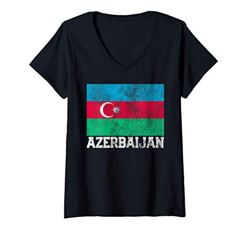 Mujer Azerbaijan Flag Family Pride Country Men Women Vintage Gift Camiseta Cuello V