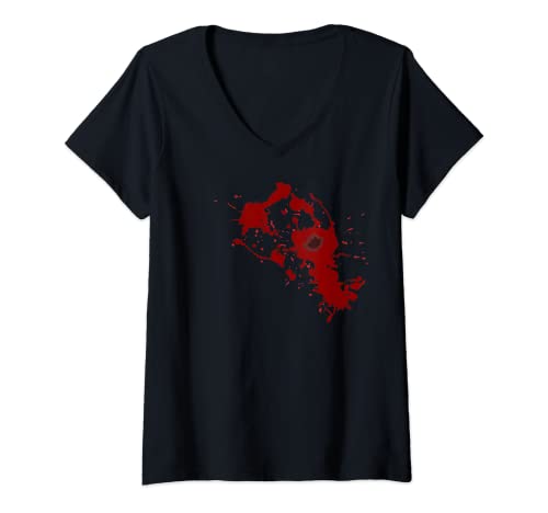 Mujer Camiseta de Halloween Scary Blood Gun Shot Camiseta Cuello V