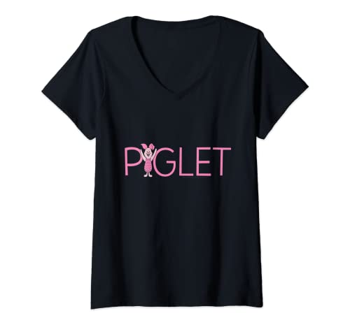 Mujer Disney Winnie the Pooh Piglet Classic Lettering Camiseta Cuello V