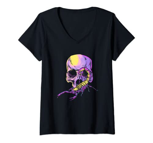 Mujer Escorpión Estético Gótico y Cráneo Gótico Oculto Emo Camiseta Cuello V