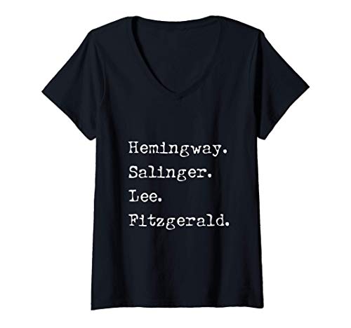 Mujer Hemingway Salinger Lee Fitzgerald Lista De Autores Famosos Camiseta Cuello V