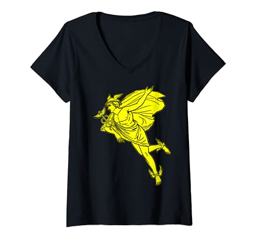 Mujer Hermes Dios Vintage Gift Hermes Caduceus Mitología griega Camiseta Cuello V