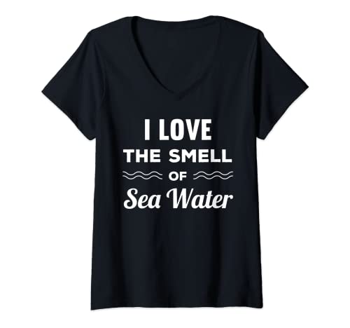 Mujer Marinero me encanta el olor de agua de mar capitán barco Camiseta Cuello V