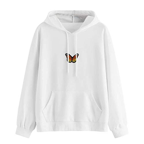 Mujer Mariposa Sudadera Manga Larga Bolsillo Pullover Sudadera con Capucha Casual Tallas Grandes Otoño Invierno Cuello Redondo Jersey Deporte riou