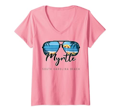 Mujer Myrtle Beach South Carolina Palm Tree - Gafas de sol Camiseta Cuello V