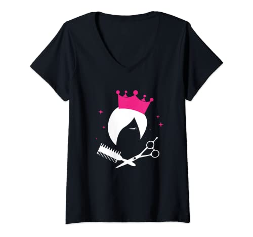 Mujer Peluquería Logo Equipo Peluquería Salón Estilista de belleza Camiseta Cuello V