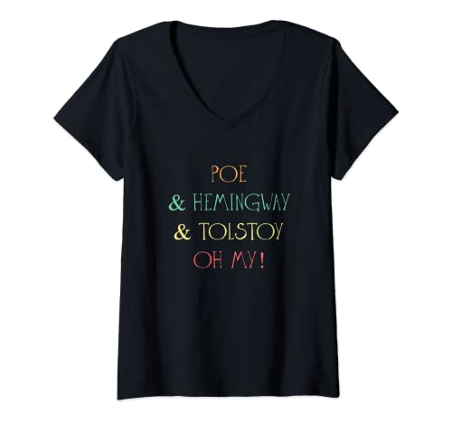 Mujer Poe & Hemingway & Tolstoy Oh My! Camiseta de lectura Camiseta Cuello V