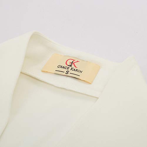 Mujer Torera Bolero con Manga 9/10 Chaqueta Corta Casual Slim Fit para Fiesta Beige L