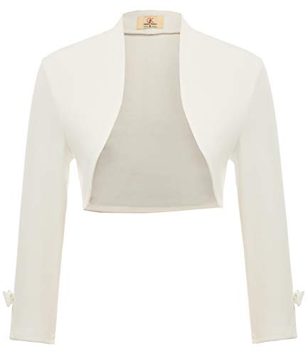 Mujer Torera Bolero con Manga 9/10 Chaqueta Corta Casual Slim Fit para Fiesta Beige L