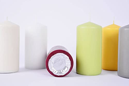 Müller - Velas pilares (6 unidades, 57 x 81 mm, larga duración de combustión: 15 horas, sin aroma, cera antigoteo, sin olor, protección contra incendios BSS, calidad RAL)