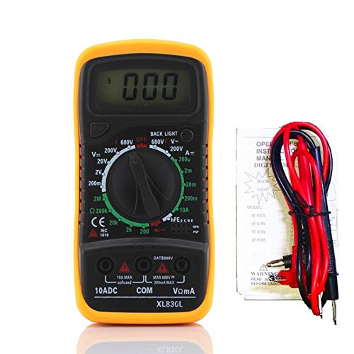 Multímetro de digital LCD AC/DC Voltímetro Resistencia Corriente Ohm Probador Medidor-Fusible F-200mA / 250V-Diodo/Prueba de empalme Transistor P-N/HFE. (Pequeña)