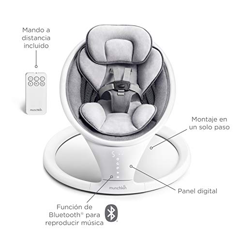 Munchkin Hamaca para bebés ligera con bluetooth, balanceo natural en cinco rangos de movimiento y mando a distancia
