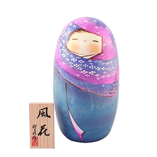 Muñeca Kokeshi japonesa auténtica y tradicional – Diseño Fuka – Hecho a mano y fabricado en Japón