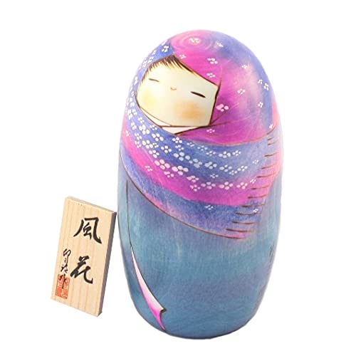 Muñeca Kokeshi japonesa auténtica y tradicional – Diseño Fuka – Hecho a mano y fabricado en Japón