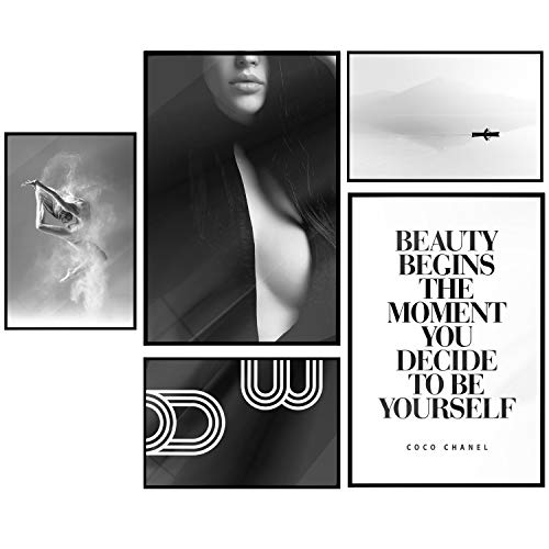 murando Poster Conjunto de 5 Carteles Colección de Posters Cuadro Impresos Póster con Motivos Artísticos Galería de Pared Serie de Carteles Mujer Dance Beauty Coco Chanel Abstracto Paisaje Citas