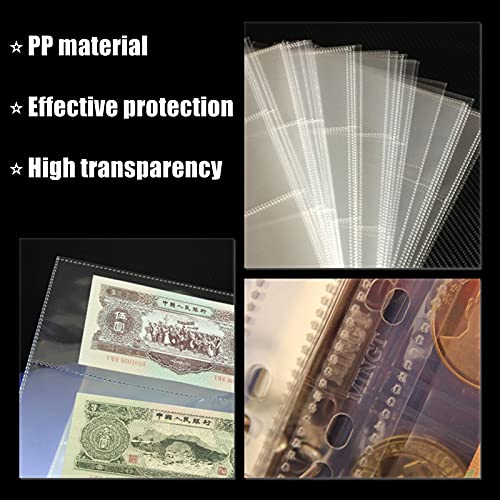 MUROAD Página de billetes de banco, 3 bolsas por página, 10 hojas y 1 cara, sin PVC ni ácido, moneda de páginas para álbum de billetes