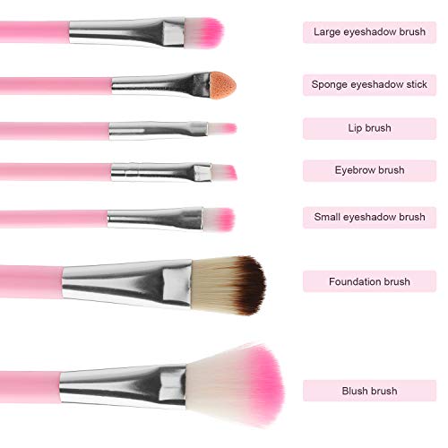 MWOOT 7 Piezas Juego de Pinceles de Maquillaje para Niñas uego de Maquillaje, Make Up Brushes Brochas de Maquillaje para Labios, Sombra de ojos, Polvos, Contorno Pinceles