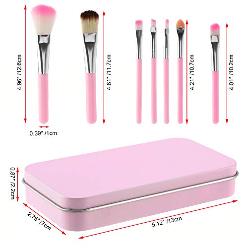 MWOOT 7 Piezas Juego de Pinceles de Maquillaje para Niñas uego de Maquillaje, Make Up Brushes Brochas de Maquillaje para Labios, Sombra de ojos, Polvos, Contorno Pinceles