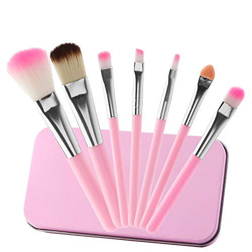 MWOOT 7 Piezas Juego de Pinceles de Maquillaje para Niñas uego de Maquillaje, Make Up Brushes Brochas de Maquillaje para Labios, Sombra de ojos, Polvos, Contorno Pinceles