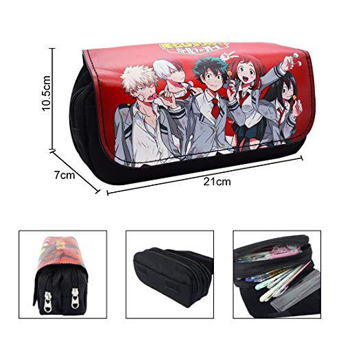 My Hero AcademiaEstuche de Lápices - YUESEN lona impermeable Gran capacidad Bolsa Doble cremallera Oficina Bolígrafo Organizador Bolsa de papelería con compartimentos para niñas niños y adultos